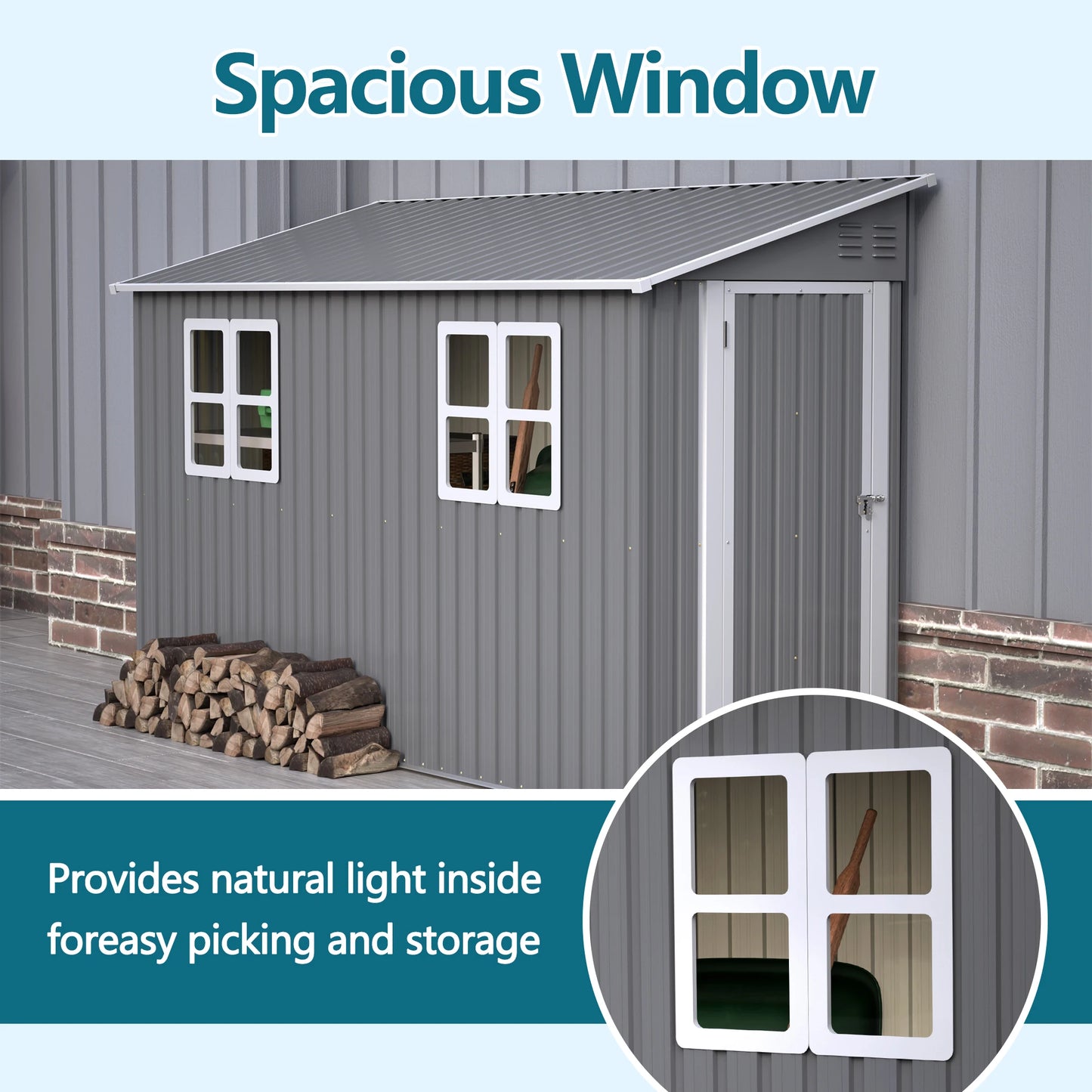 4x10 FT Galvanized Steel Outdoor Shed – Weatherproof Lockable Storage w/Sloping Roof & Window