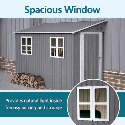 4x10 FT Galvanized Steel Outdoor Shed – Weatherproof Lockable Storage w/Sloping Roof & Window