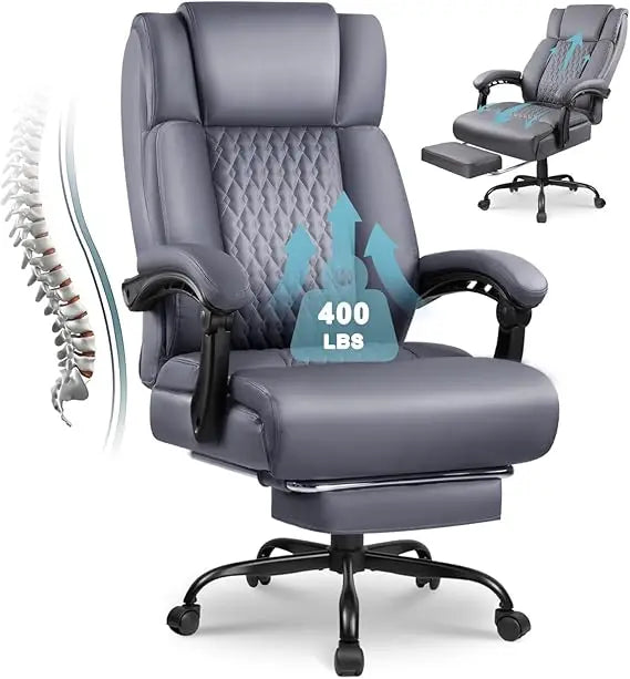 Big and Tall Office Chair with Foot Rest 400lbs, Heavy Duty Executive Leather Office Chair for Heavy People, Comfy High Back
