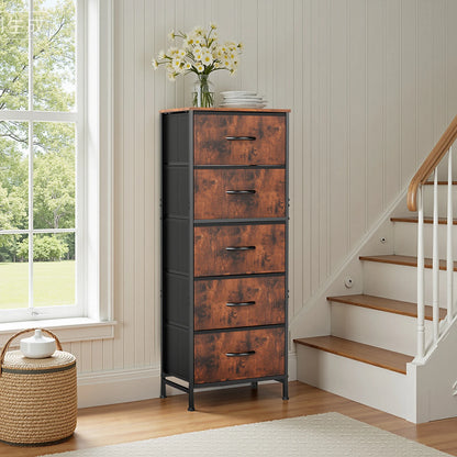 48 IN. Dresser For Bedroom With 5 Fabric Drawers ,Wardrobe, Steel Frame, Storage Cabinet