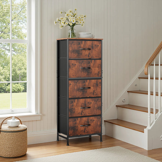 48 IN. Dresser For Bedroom With 5 Fabric Drawers ,Wardrobe, Steel Frame, Storage Cabinet
