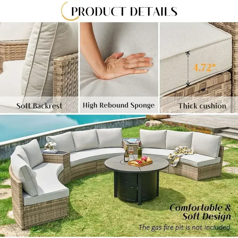 11-Piece Outdoor Wicker Sectional Sofa Set with Storage Wedge Table, Weather-Resistant for Patio, Garden, or Deck, Beige