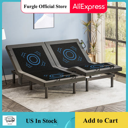 Twin Split King Size Adjustable Bed Base Frame with Massage Silent Double Motor with Wireless Remote Control