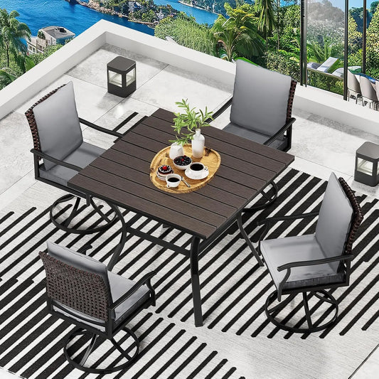 5 Piece,  4 Swivel Dining Chairs & 1 Large Dining Table ,Bistro Furniture Set