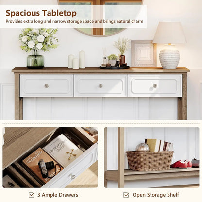 Entryway Table Console Storage 3 Drawers Open Shelf Behind Sofa Narrow Long Hallway