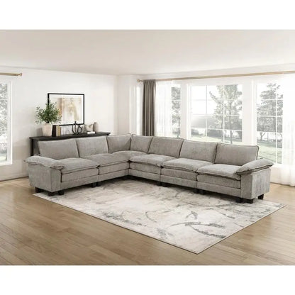6-Piece Modular Sectional Sofa Set in Plush Chenille Upholstery- Durable Plywood