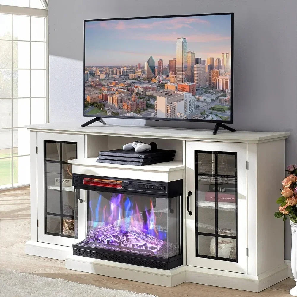 3-Sided Glass Fireplace Glass Fireplace TV Stand 12 Color  Entertainment Center Console