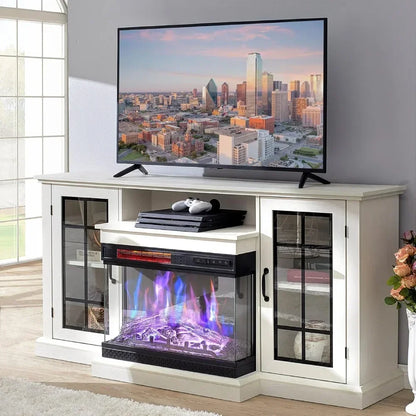 3-Sided Glass Fireplace Glass Fireplace TV Stand 12 Color  Entertainment Center Console