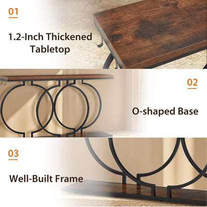 55in Narrow Console Table Wood Circle Base Storage Shelf