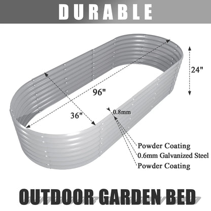 8x3x2FT Galvanized Raised Garden Bed Kit, Oval Outdoor Metal Ground Bottomless Planter Box