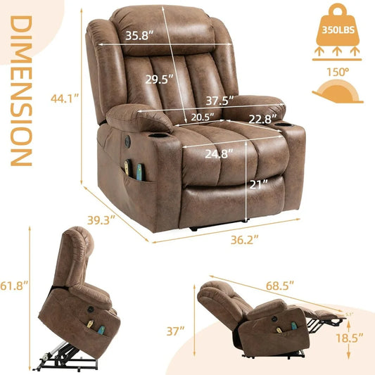 Large Electric Power Lift Recliner Chair with Extended Footrest for Elderly Big, Extra Large and Wide