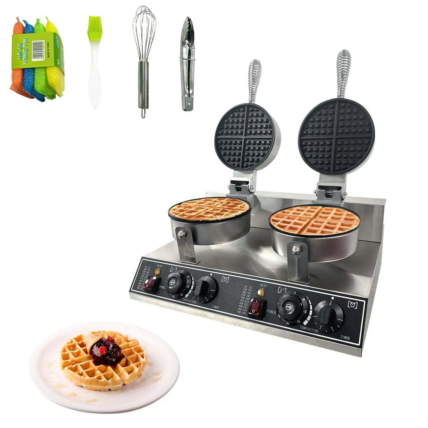 Commercial Waffle Maker Machine 122℉-572℉ Temp. Time Control Nonstick Stainless Steel For Home, Restaurant, motel.