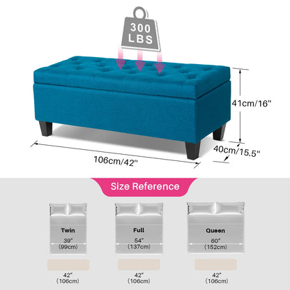 42'' Storage Ottoman Bench, Tufted Entryway Bedroom Bench Footrest Stool w/ Flipping Lid Safety Hinge 66 L Storage Space