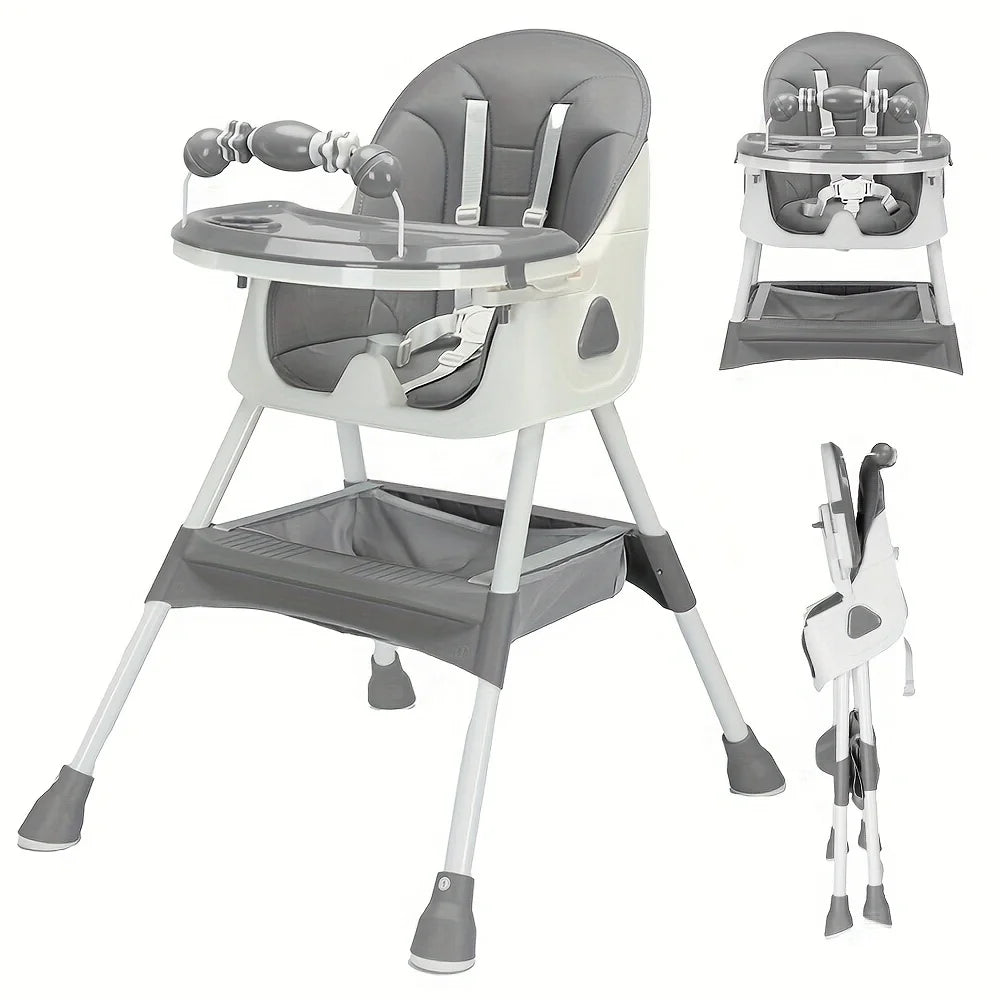 Foldable Baby High Chair 6 Months Plus, with Large Antislip Pad & ToyRack, Easy to Clean, Feeding ,