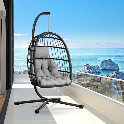 Egg Chair with Stand, Patio Rattan, Wicker, Hanging, Swing, Hammock Chair for Bedroom, Porch, Garden, Thickened Aluminum Alloy