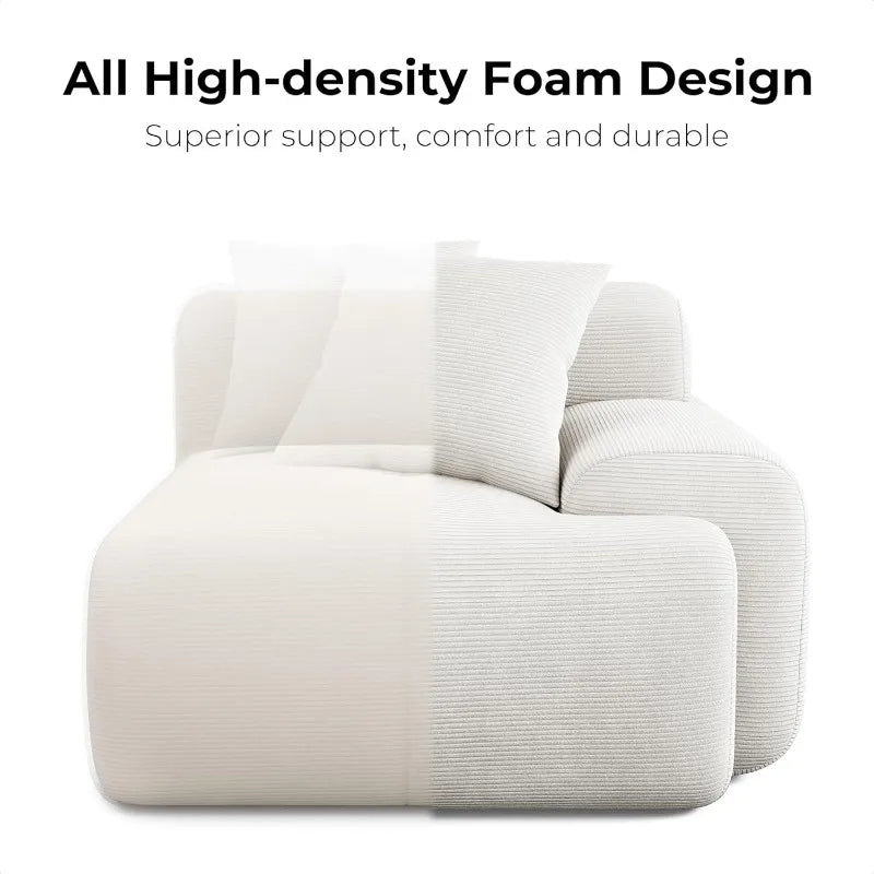 118"  L-Shaped Modular Sectional Sofa , Corduroy Upholstery Beige, Oversized 3-Seater Couch