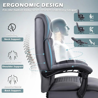 Big and Tall Office Chair with Foot Rest 400lbs, Heavy Duty Executive Leather Office Chair for Heavy People, Comfy High Back