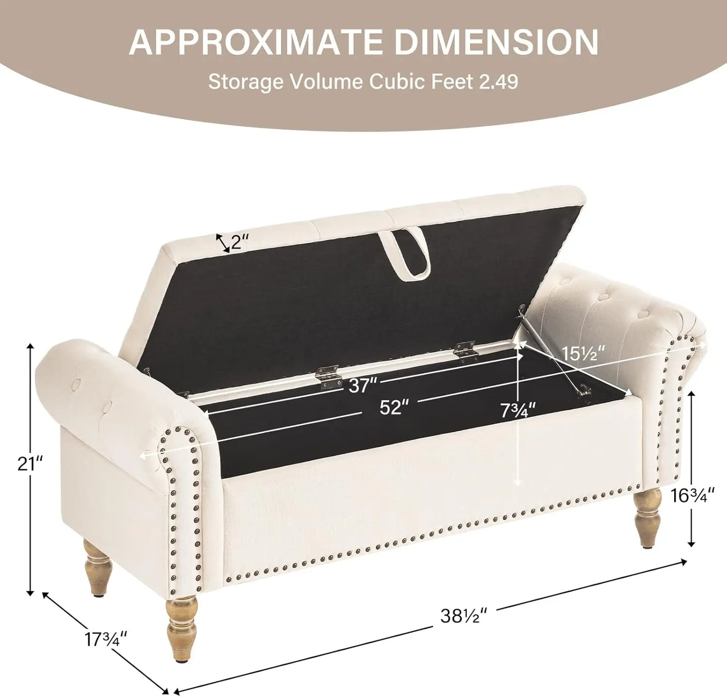 Storage Bedroom Bench for End of Bed, Faux Linen Upholstered Storage Ottoman with Rolled Arms for Bedroom,Living Room