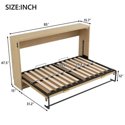Twin XL Murphy Bed with LED Light, Folds into Cabinet, Natural Finish