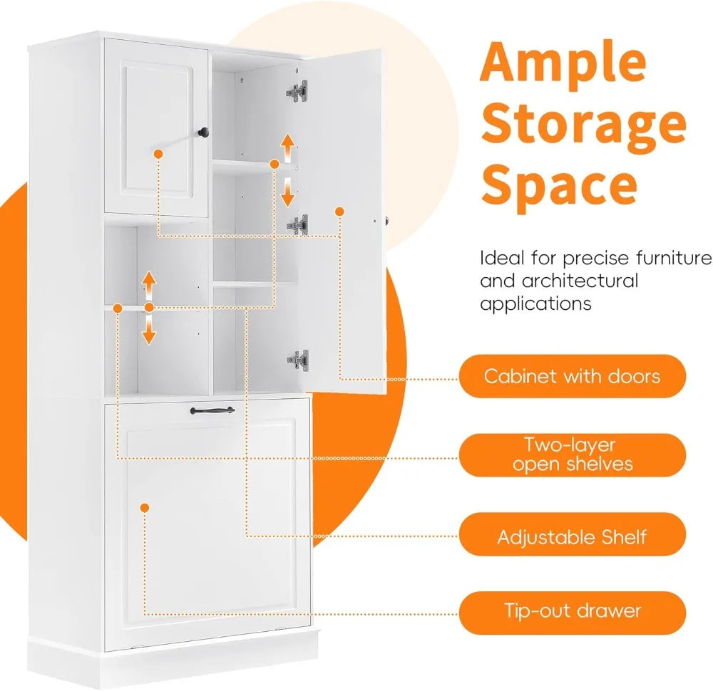 68" Tall Tilt-Out Laundry Hamper Cabinet with Adjustable Shelf, Freestanding Storage for Bathroom, Kitchen, Living Room