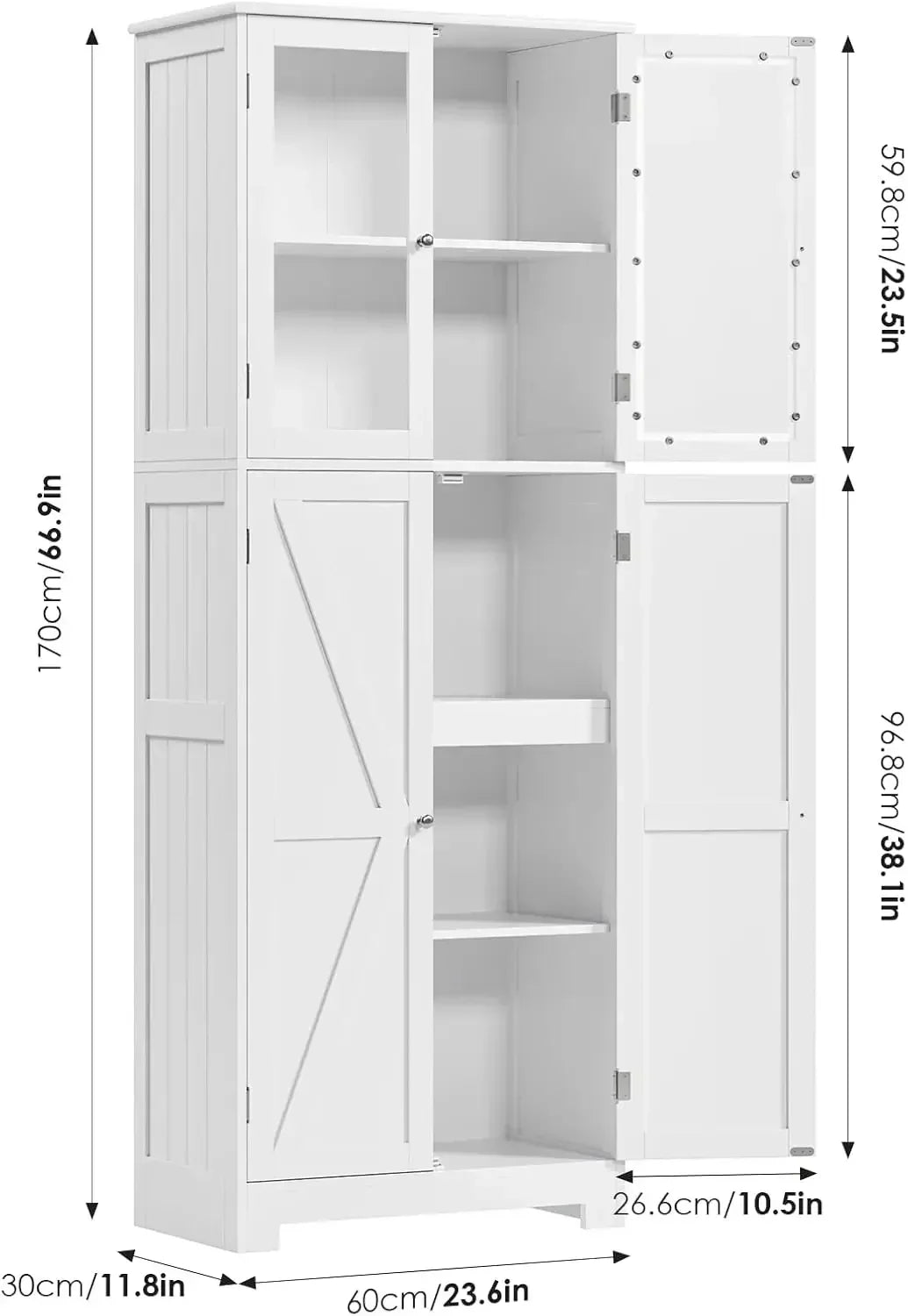 67" Tall Storage  Pantry Cabinet with Shelves for Bathroom, Kitchen, Laundry Room, Living Room, Hallway