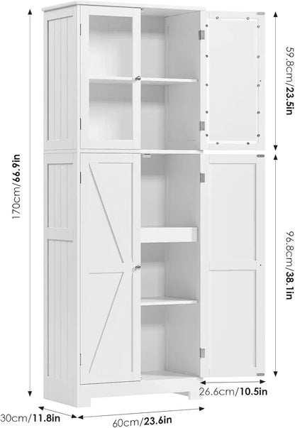 67" Tall Storage  Pantry Cabinet with Shelves for Bathroom, Kitchen, Laundry Room, Living Room, Hallway