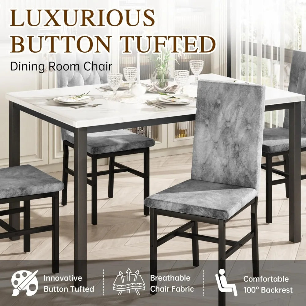 Faux Marble, Small Kitchen Table Chairs Set of 4 with Luxurious Button Tufted Dinner Chairs, Customized