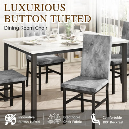 Faux Marble, Small Kitchen Table Chairs Set of 4 with Luxurious Button Tufted Dinner Chairs, Customized