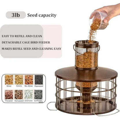 Squirrel Proof, Bird Feeders 3Lbs Capacity Caged Bird Feeder, Starling-Proof Flexible Adjustment of Grill