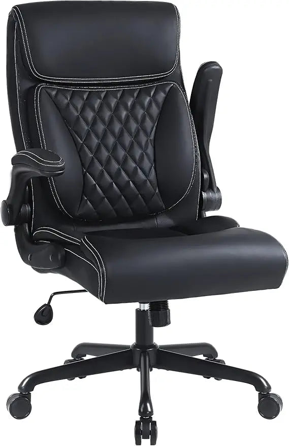 , Ergonomic PU Leather Computer Desk Chair with Lumbar Support, Flip-up Armrests and Adjustable Height