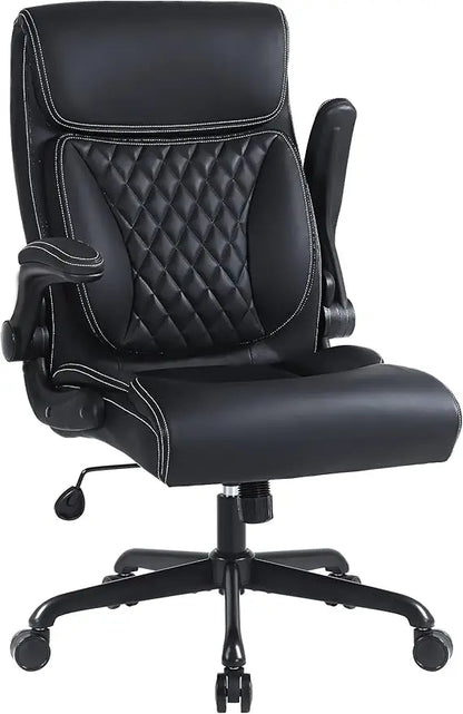 , Ergonomic PU Leather Computer Desk Chair with Lumbar Support, Flip-up Armrests and Adjustable Height