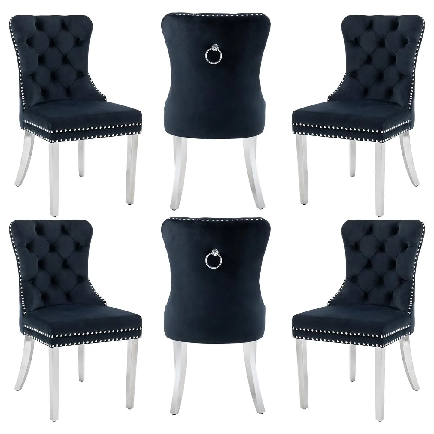 PU Leather Dining Chairs Set of 6, Dining Room Chairs with Solid Wood Legs and Pull Ring, Luxury, Customized