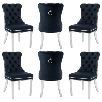 PU Leather Dining Chairs Set of 6, Dining Room Chairs with Solid Wood Legs and Pull Ring, Luxury, Customized