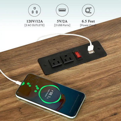 63 Inch Double Dog Crate TV Stand with Charging Station, Heavy Duty Wooden Cage Furniture for 2 Dogs
