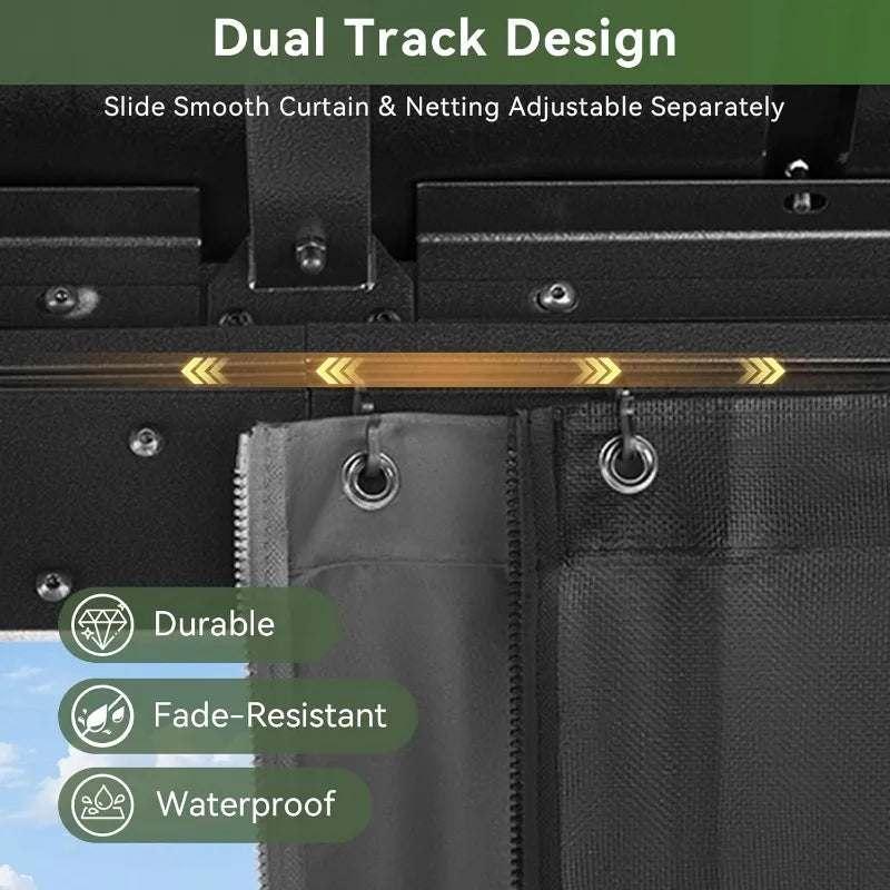10x12 Hardtop Gazebo, Aluminum Frame & Double Steel Roof, Includes Netting
