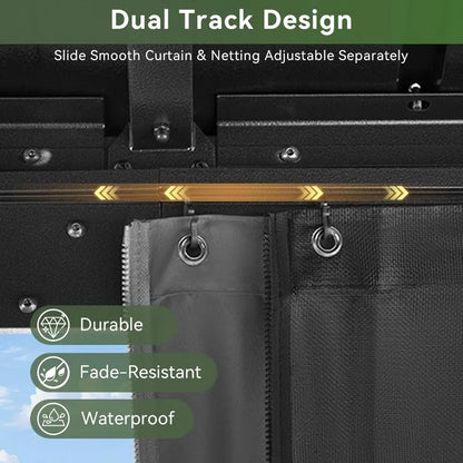 10x12 Hardtop Gazebo, Aluminum Frame & Double Steel Roof, Includes Netting