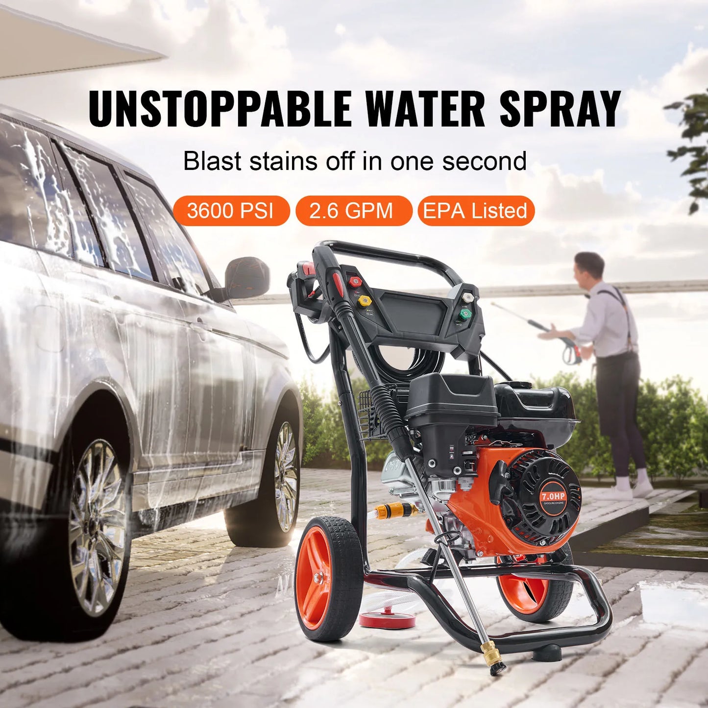 Gas Pressure Washer 3600 PSI 2.6 GPM Gas Powered Pressure Washer with Copper Pump Spray Gun and Extension Wand 5Nozzles