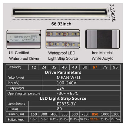 Outdoor Long Strip Modern LED Wall Lighting Fixture, Sconce Fixture Wall lamp Elegant Frosted White Acrylic