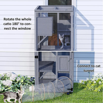Cat Catio Outdoor Enclosure, 4 Tiers Cat Playpen, Wheels, Resting Box, Waterproof Roof, Large Pet House