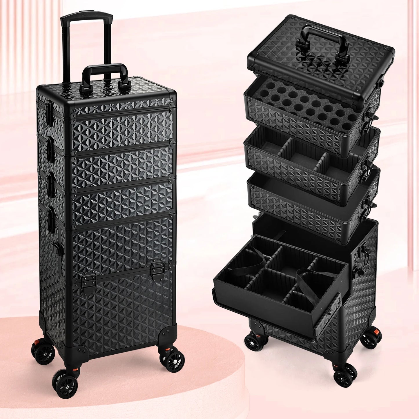 Cosmetology Case On Wheels Professional Makeup Case Cosmetic Briefcase With Wheels