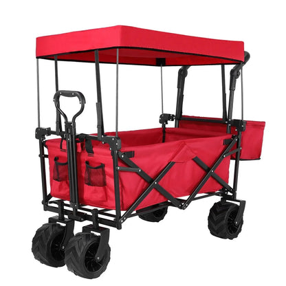Collapsible Garden Cart Wagon with Removable Canopy,  Push& Pull  Wagon Off-road wheel