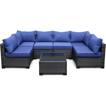 7-Piece,  Outdoor Furniture Set, PE Rattan Wicker Sectional,  Sofa Set, Perfect For Garden, Balcony, Deck ,or Patio