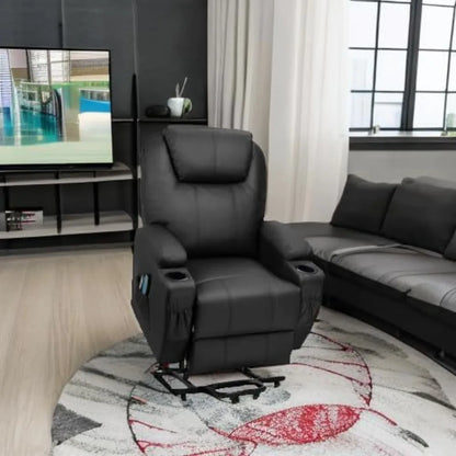 Power Lift Recliner Chair with Vibration Massage for Elderly Ergonomic Lounge Chair with Cup Holder