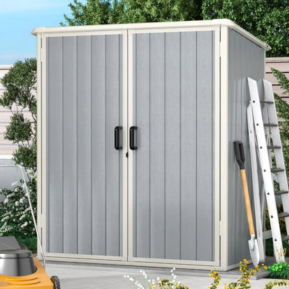 5 X 3 FT Outdoor Storage  Resin Shed with Floor and Lockable Door, Shed for Bike, Garbage Can, Tool, Accessories