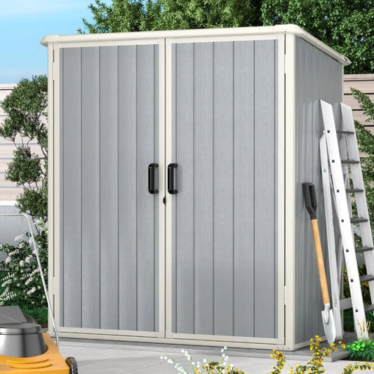 5 X 3 FT Outdoor Storage  Resin Shed with Floor and Lockable Door, Shed for Bike, Garbage Can, Tool, Accessories
