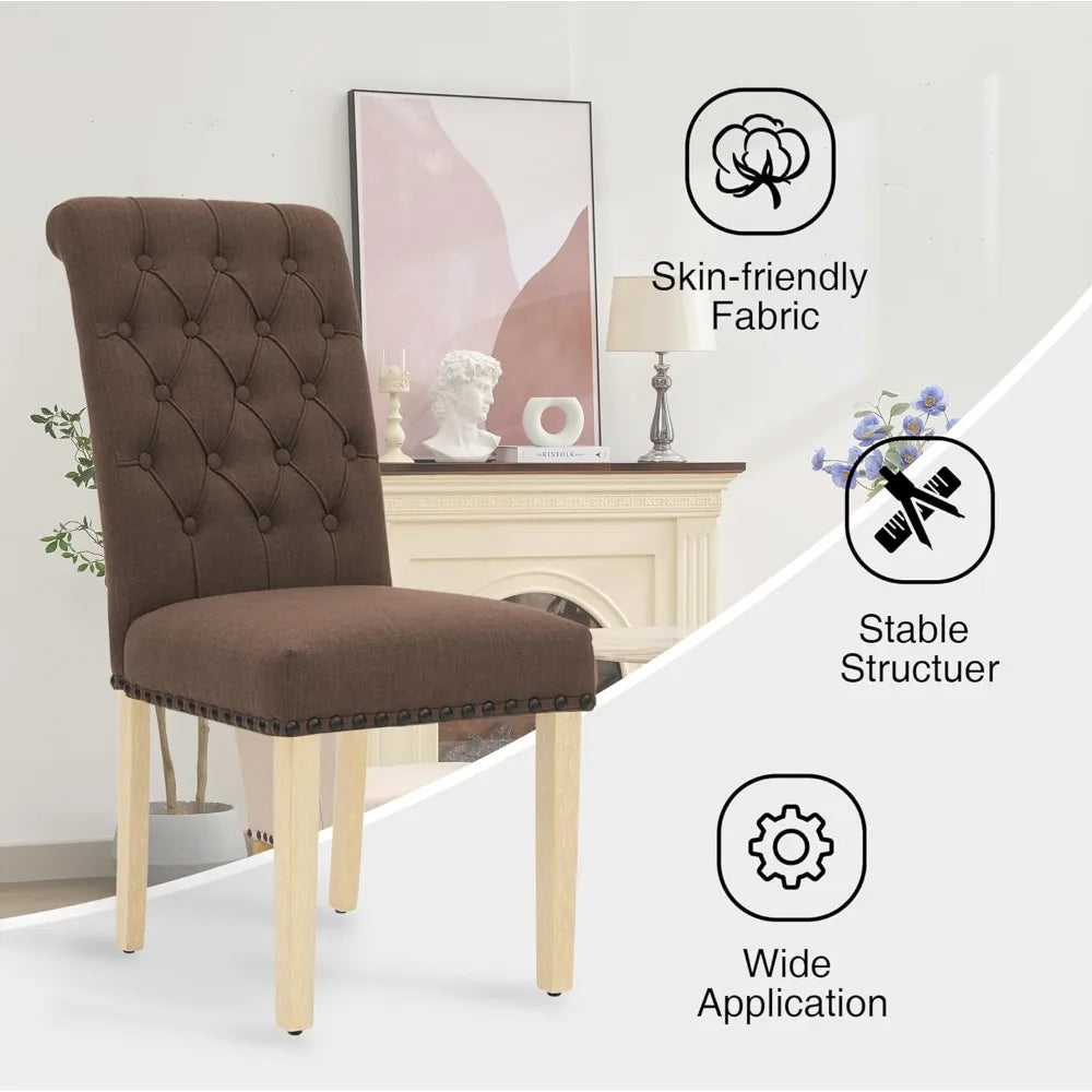 Fabric Dining Chairs Set of 6, Upholstered Dining Room Chair with Wooden Legs, Armless