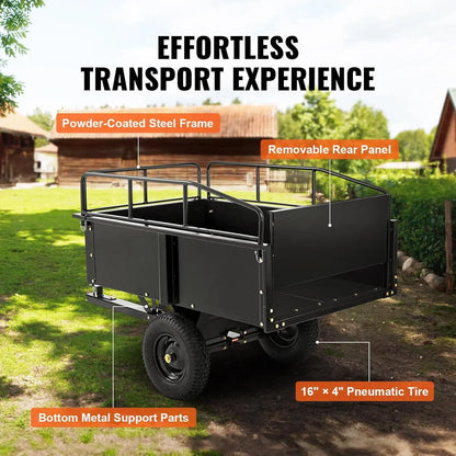 Heavy Duty ATV Dump Cart - Steel Tow Behind Trailer, 750 Lbs, 15 Cubic Feet Garden Utility With Removable Sides,customizable