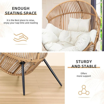 Outdoor Wicker Chair Egg Rattan Chair with Cushion, Oversized Patio Lounge Chair for Outdoor, Indoor, Balcony