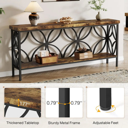 70.9" Narrow 2-Tier Industrial Console Sofa Table with Storage for Entryway Living Room Hallway