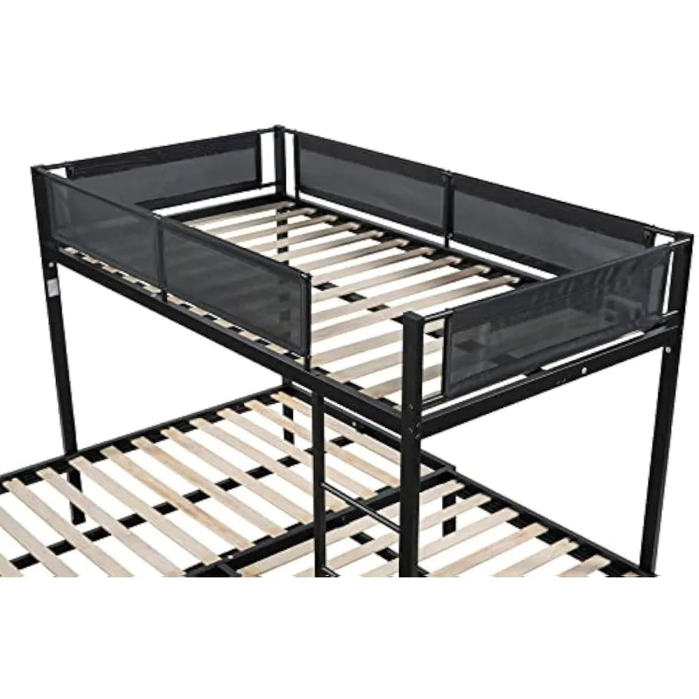 L-Shape Triple Bunk Bed with Trundle, Metal Quad Bunk Beds Twin Over Twin for 4 Kids, Heavy Duty 4 Small Bunkbeds